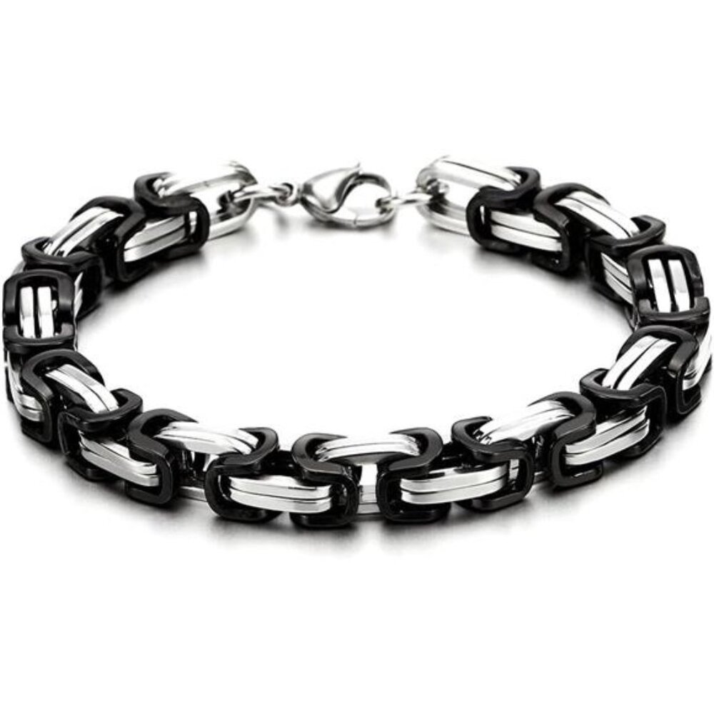 Mens Womens Stainless Steel Braided Link Bracelet Polished Silver Black Jewelry
